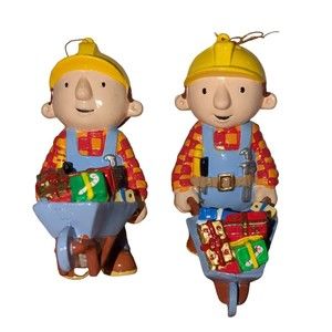 Vintage Bob The Builder Christmas Ornaments Wheel Barrel . Two Ornaments 2000